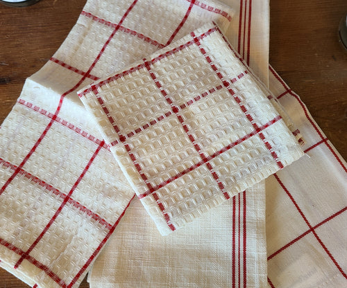 Three Cotton Tea Towels & Dish Cloth Sets