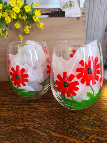 Stemless Floral Wine Glasses