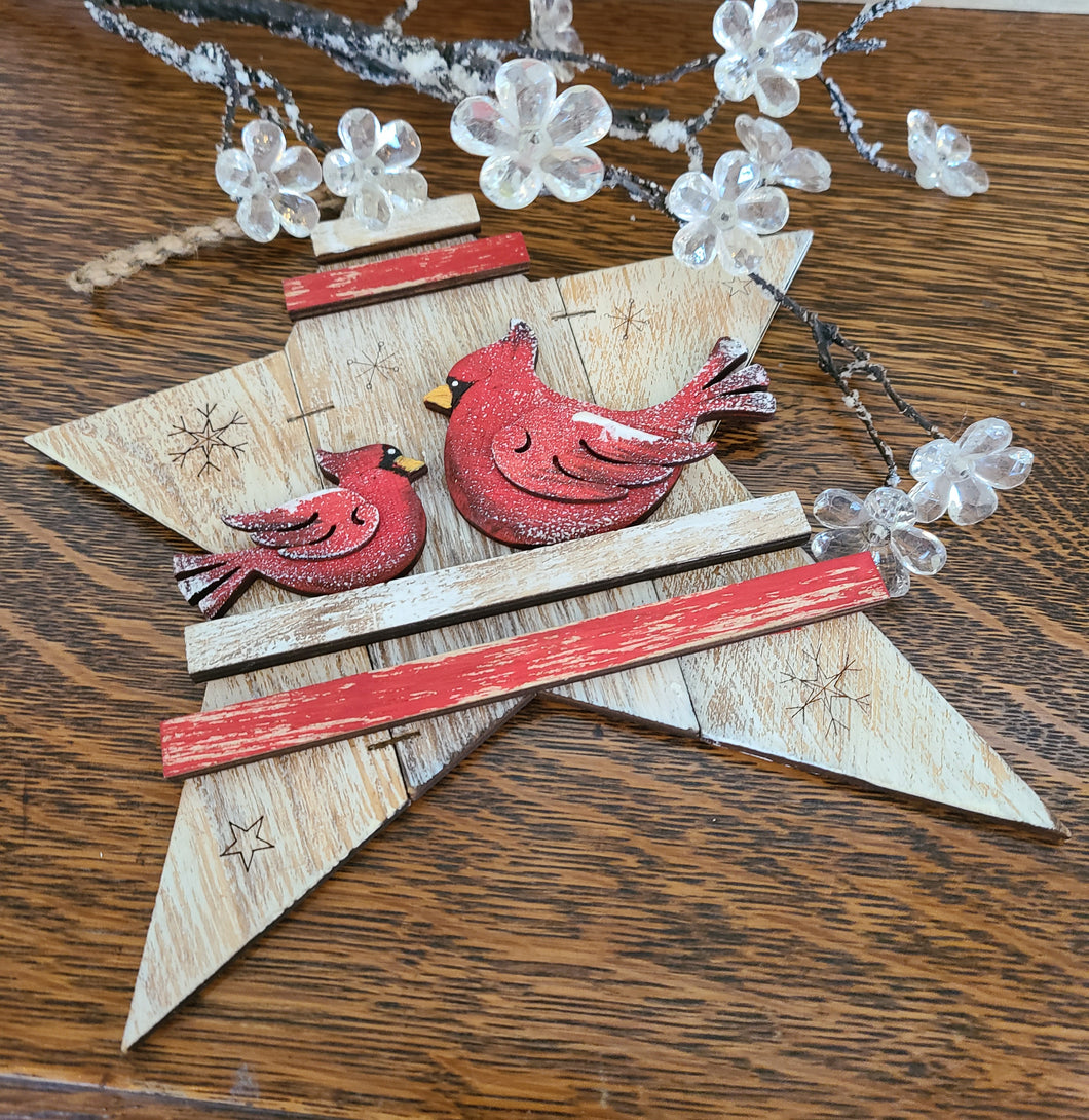 Wooden Star with Cardinals