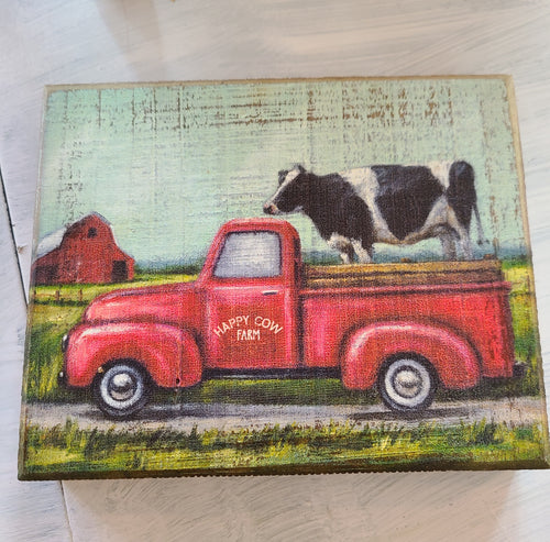 Cow on Truck Wood Block