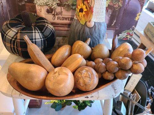 Wooden Bowl with Wooden Fruit & Veg