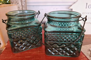 Turquoise Textured Square Glass with Metal Holder