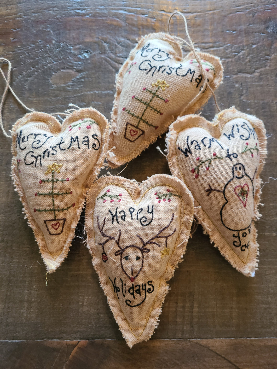 Embroidered Hearts Ornament